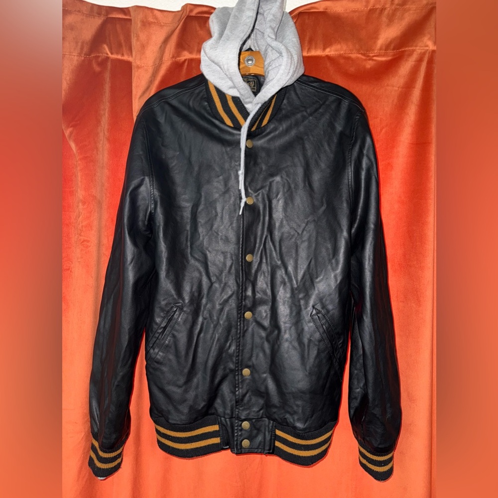 OBEY Leather Varsity Bomber Jacket Mens Large